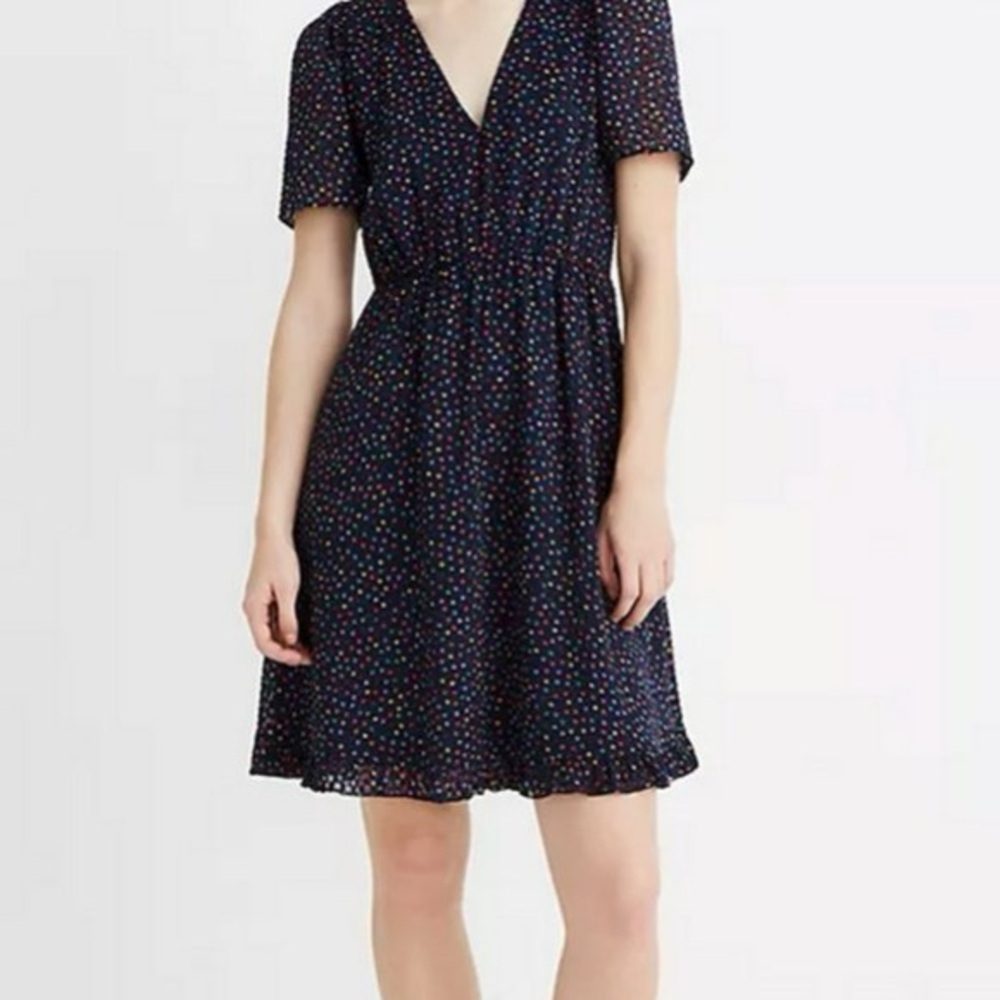 MADEWELL Multicolor Confetti Dot Print Ruffle Hem Dress